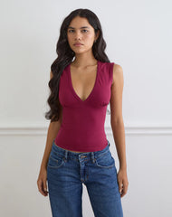 Emberly Plunge Top in Burgundy