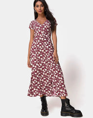 Sanrin Midi Dress in Wild Fleur Maroon