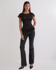 Roselani Ruffle Hem Top in Lace Black