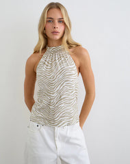 Wiby High Neck Backless Top in Tonal Zebra