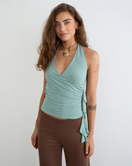 Velaris Wrap Top in Aqua Grey