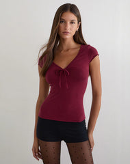 Saiba Cap Sleeve Top in Cupro Dark Red