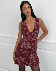 Lanai Mini Dress in Outline Rose Maroon