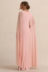 Currant | Pink Crew-Neck Maternity Maxi Dress With Cape