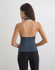 Jugo Halterneck Top in Ocean Storm with Eyelets