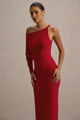 Floria | Red Draped One-Sleeve Maxi Dress