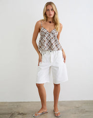 Luz Babydoll Top in Angled Check Brown