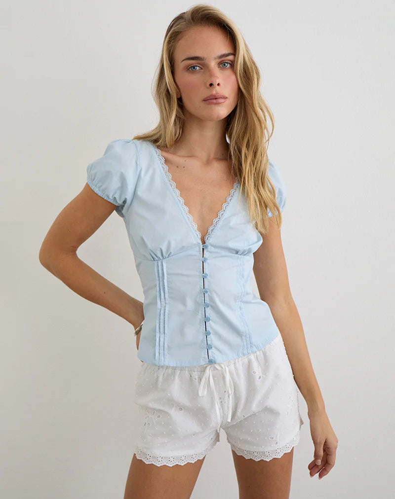 Ilias Corset Top in Poplin Ice Blue