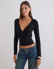 Sheon Long Sleeve Top in Rib Black