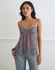 Camden Cami Top in Shadow Blossom Blue Chiffon