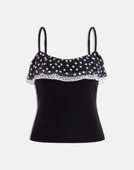 Iridia Top in Cupro Black with Tiny Polka Ruffles