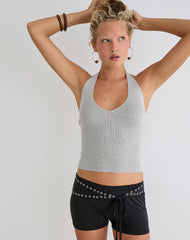 Mirelda Halterneck Top in Lurex Silver