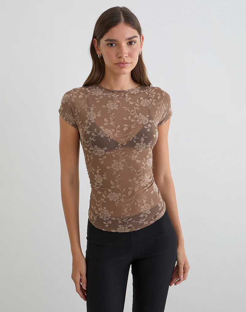 Nuovo Top in Leafy Flock Dark Taupe