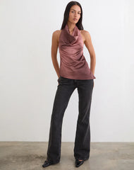 Palawa Asymmetrical Hem Top in Watercolour Maroon