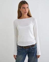 Levon Long Sleeve Top in Jersey Off White