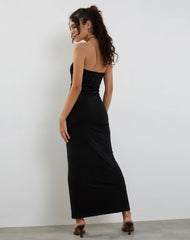 Annalise Bandeau Slinky Maxi Dress in Black