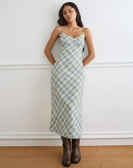 Naska Maxi Dress in Chiffon Vintage Blue Check