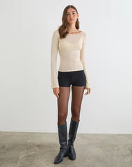 Tineko Long Sleeve Top in Polka Textured Jersey Beige