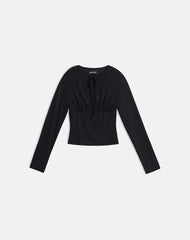 Yubin Keyhole Long Sleeve Top in Cupro Black