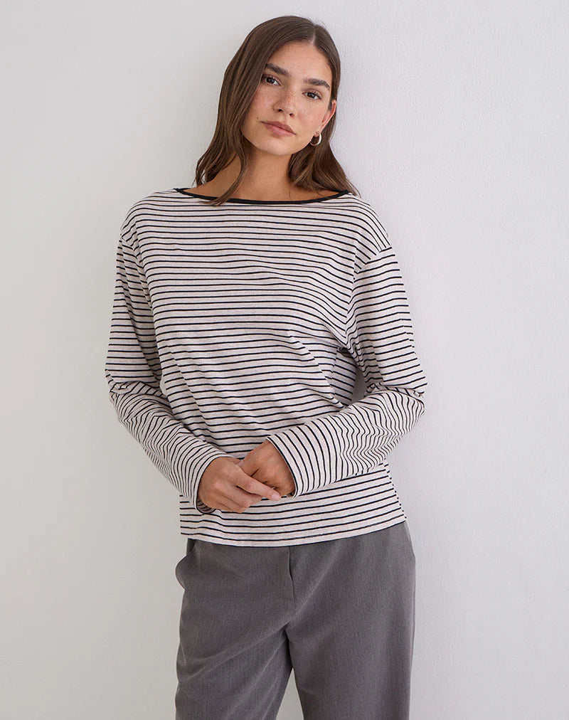 Kumiko Long Sleeve Top in Jersey Grey and Black
