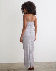 Alenya Maxi Dress in Chiffon Monochrome Silver Grey Polka