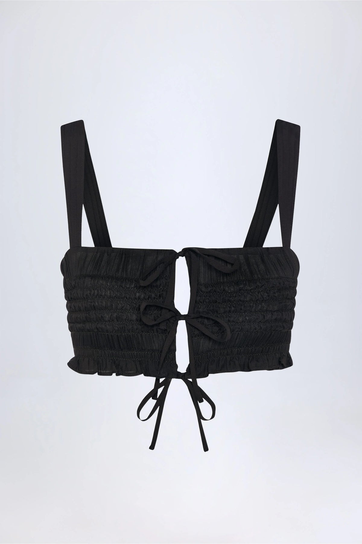 Ruffled Tie-Front Crop Top in Black