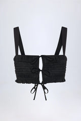 Ruffled Tie-Front Crop Top in Black