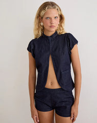 Alnira Pea Coat Top in Chambray Indigo