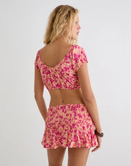 Jiha Top in Dark Wild Flower Cantaloupe