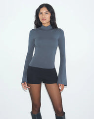 Nell High Neck Long Sleeve Top in Jersey Ocean Storm