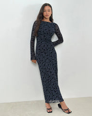 Shaleed Maxi Dress in Pretty Petal Flock Navy