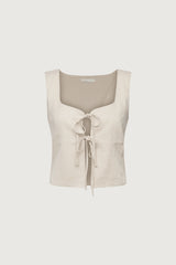 LINEN BLEND TIE FRONT TANK TOP