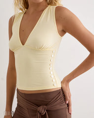 Yatna Top in Rayon Lemon with Pearl Button Trim