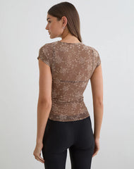 Nuovo Top in Leafy Flock Dark Taupe