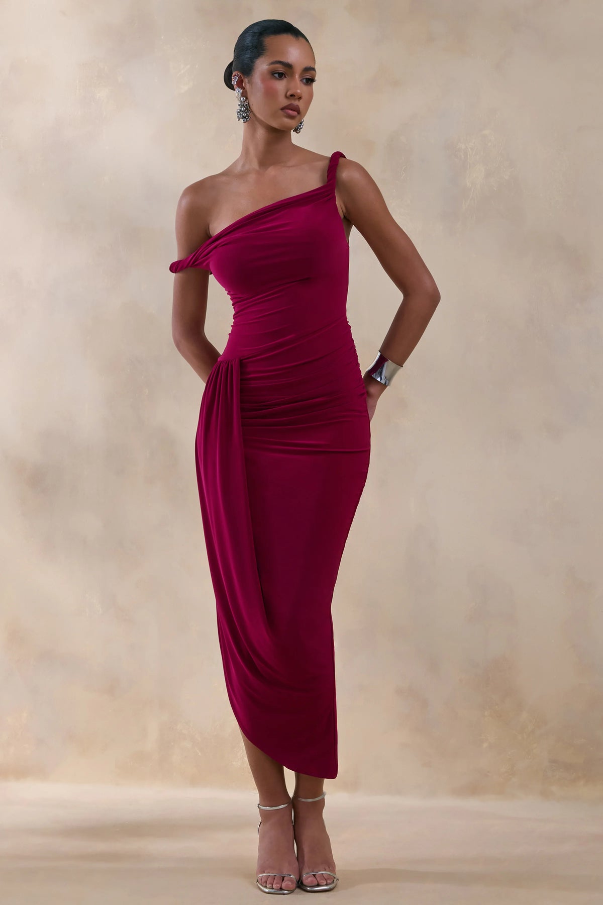 Angelique | Burgundy Twisted Asymmetric Maxi Dress
