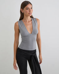 Lynod Plunge Top in Grey