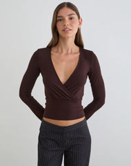 Sheon Long Sleeve Top in Rayon Jersey Bitter Chocolate