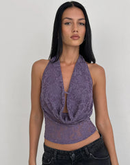 Yukari Plunge Top in Jacquard Knit Purple