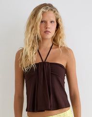 Lue Halterneck Top in Rayon Jersey Chocolate Brown