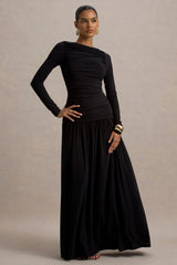 Aniyah | Black High-Neck Maxi Dress With Ruched Detailing