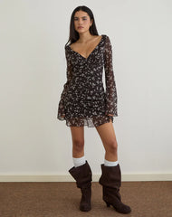 Sumiko Mini Dress in Flower Chiffon Brown