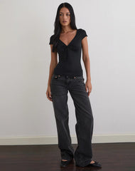 Saiba Cap Sleeve Top in Cupro Black