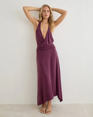 Kiku Maxi Dress in Cupro Deep Purple