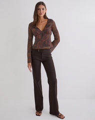 Karilo Long Sleeve Top in Chiffon Royal Paisley Burgundy