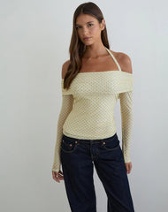 Nunik Halterneck Top in Yellow with Compact Grey Polka