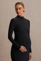 Alejandra | Black Maternity Long Sleeve High Neck Maxi Dress