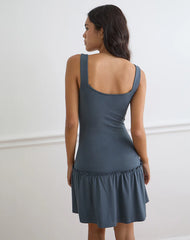 Nilima Cowl Neck Mini Dress in Rayon Jersey Ocean Storm